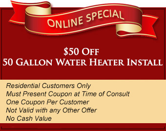 $50 off 50 gallon water heater install